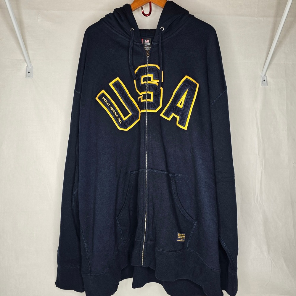 Polo Jeans Co Ralph Lauren USA Full Zip Hoodie Navy Blue Mens 4XT Big & Tall